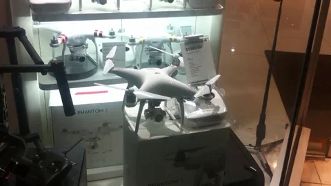 DJI drones and uavs unmanned aerial vehicles sold for sale in Manhattan. The Stock Footage 70174949