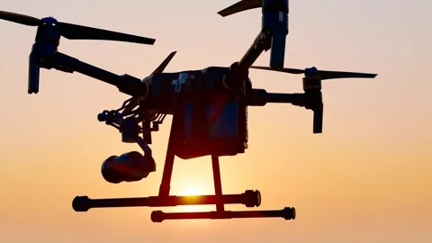 DJI drones patrol the sky Stock Footage 297723826