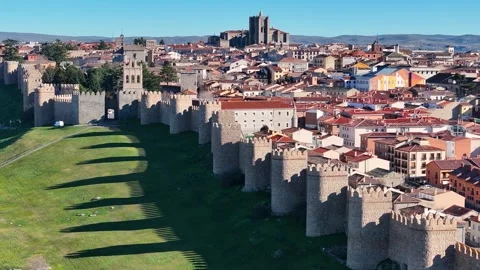 DJI flight on the medieval wall of Avila Spain 스톡 동영상 276909368