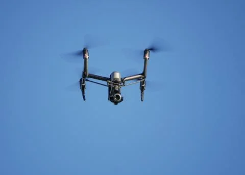 DJI Inspire 2 drone in flight (head-on view) Stock Photos