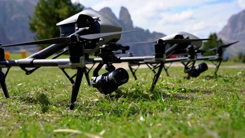 DJI Inspire drones ready for take off Stock Footage 140117392