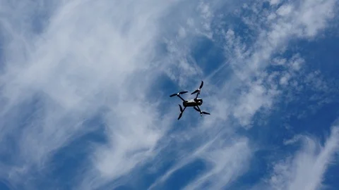 DJI Mavic 2 Zoom in front of Blue Sky Stock Footage 113005073
