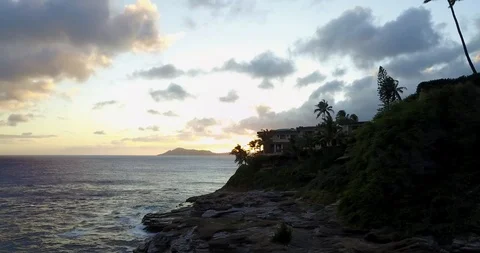 DJI Mavic 4k China Walls Oahu, Hawaii Sunset Stock Footage