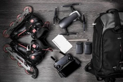 Dji mavic air and rollers Stock Photos