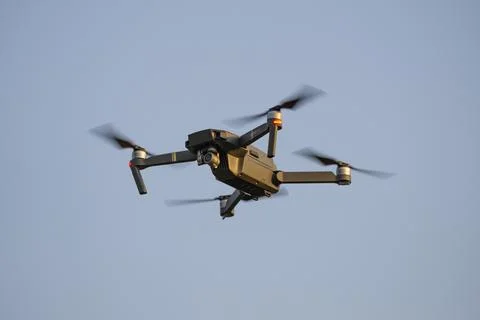 DJI Mavic Pro quadcopter in flight. Front view Stock Photos