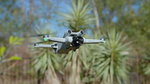 DJI Mini 3 Pro hovering in back yard Stock Footage 242242082