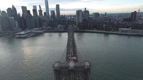 DJI Phantom 4 over looking the Brooklyn Bridge in New York City Video stock 69919975