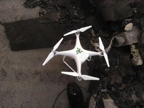 DJI Phantom 4 Pro Drone Found on the Roof of the Building Stock Photos