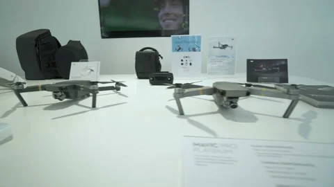  DJI Quadcopter flagship store in HK. Shelves with drones Video stock 95563924