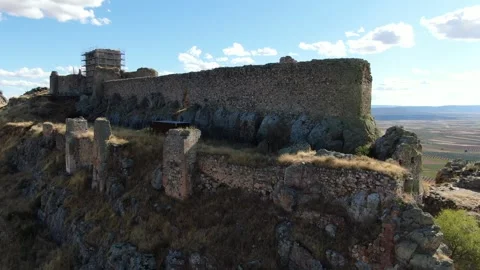 DJI start of flight with drone of the castle of peña negra 스톡 동영상 248635915