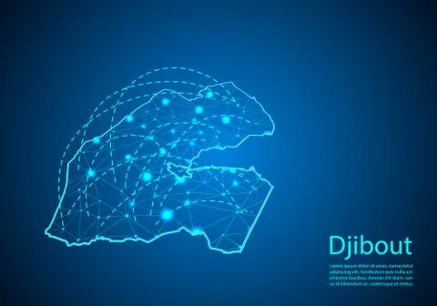 Djibout map with nodes linked by lines. concept of global communication and b Stock Illustration