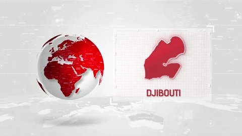 Djibouti 4K Tech Map Beside Globe On White Background Stock Footage 338240710