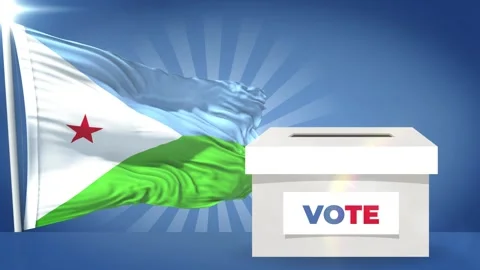 Djibouti Flag and voting box general election 2027 Stock Footage 343464320