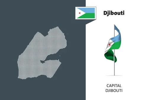 Djibouti flag with map, vector illustration Stockillustratie