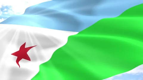 Djibouti Flag Seamless Loop 4k 60fps on Sky Background Stock Footage 341569144
