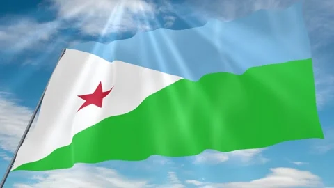 Djibouti Flag Seamless Loop 4k 60fps on Sky Background Stock Footage 341756306