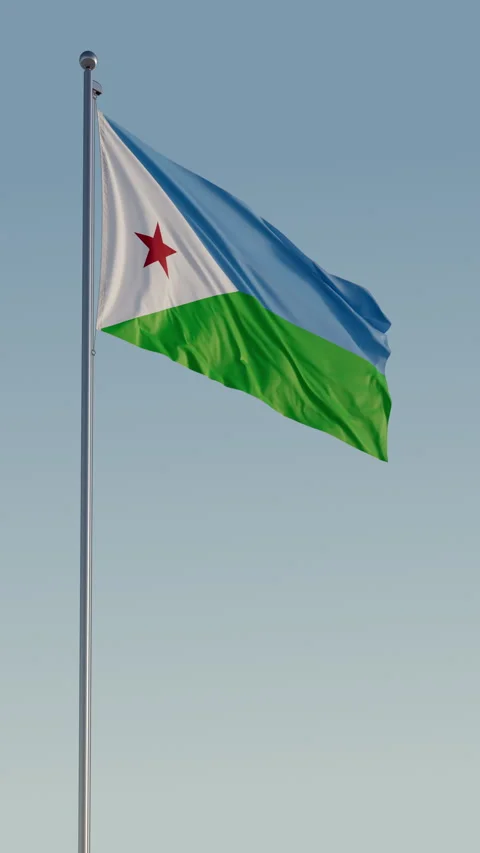 Djibouti Flag vertical Cinematic Loop Realistic Motion Blue Sky Видео 278724862