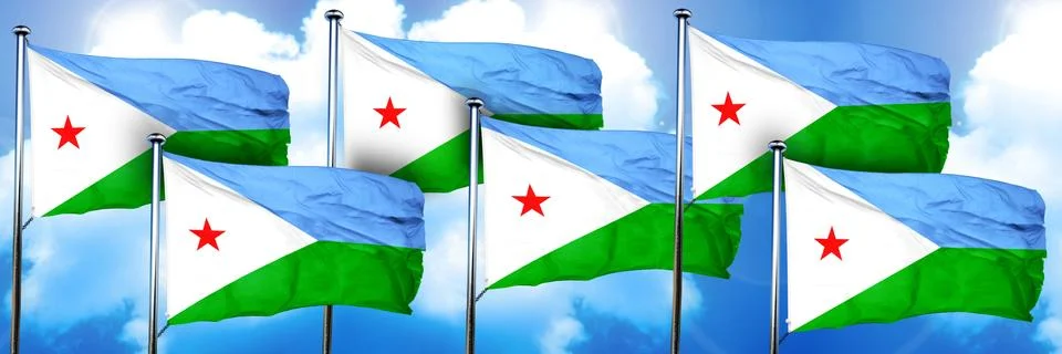 Djibouti flags, 3D rendering, on a cloud background Illustrazione stock