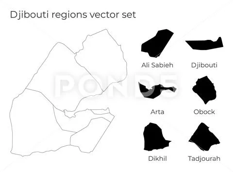 Djibouti map with shapes of regions. Blank vector map of the Country ...