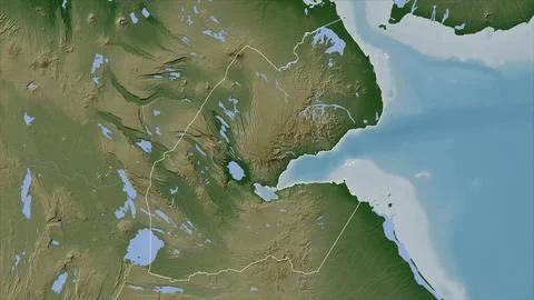 Djibouti outlined on a Pale colored elevation map with lakes and rivers Stock Illustration