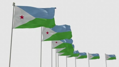 Djibouti Row Of Flags Animation Include Alpha Channel  Stock Footage 163058998