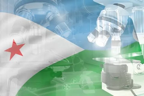 Djibouti science background - microscope on flag Stock Illustration