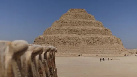 Djoser pyramid also called as Step Pyramid. Close up of ancient snakes. Video stock 243754932