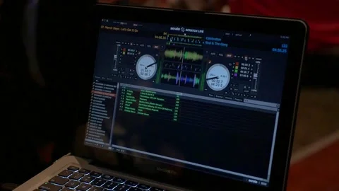 DJ's computer screen with a program playing music. Stock Footage 149076061