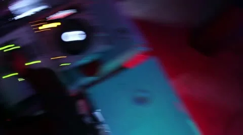 Dj's deck in night club. Low frame rate shot from the top. Stock Footage