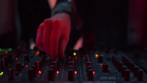 DJ's hands on the mixer at the party Stock Footage 201136245