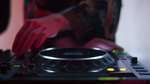 DJ's hands on the mixer at the party Stock Footage 201138448