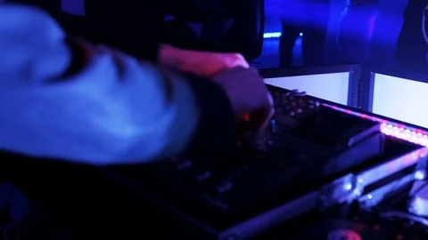 DJ's Hands While He Uses DJ Console Stock Footage 71812681