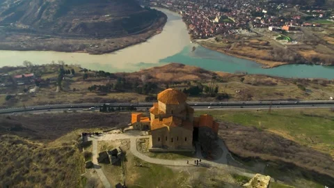 Djvari Monastery overlooking the confluence of the Aragvi and Mtkvari rivers. Stock Footage 271150007