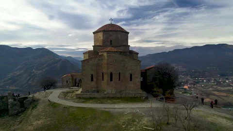 Djvari Monastery overlooking the confluence of the Aragvi and Mtkvari rivers. Stock Footage 271201489