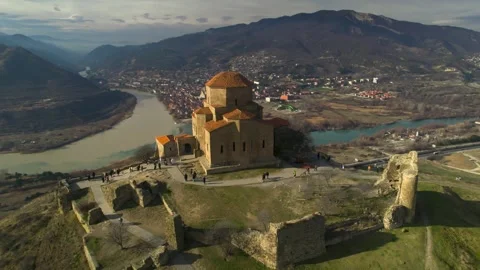 Djvari Monastery overlooking the confluence of the Aragvi and Mtkvari rivers Stock Footage 271203201