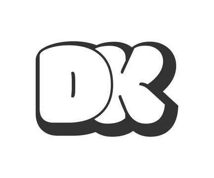 DK logo, bubble comic lettering, rounded in graffiti style black and white .. Illustrazione stock