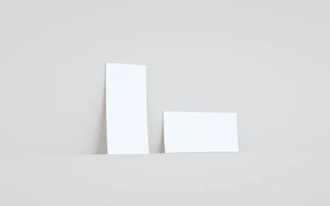 DL Flyer / Invitation Mock-Up - Two Flyers Against Wall Background. 3D Illust Stock Illustration