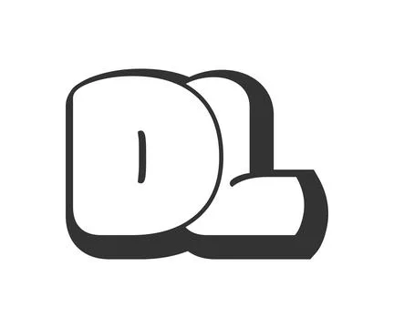 DL logo, bubble comic lettering, rounded in graffiti style black and white .. Illustrazione stock