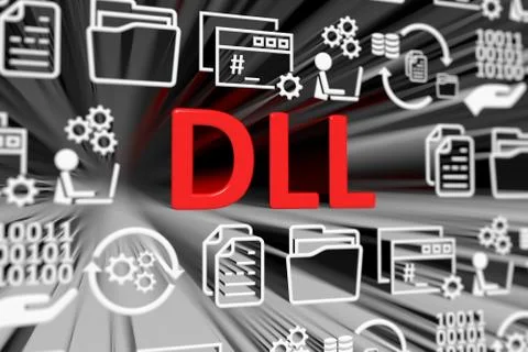 DLL concept blurred background 3d render illustration Ilustración de archivo