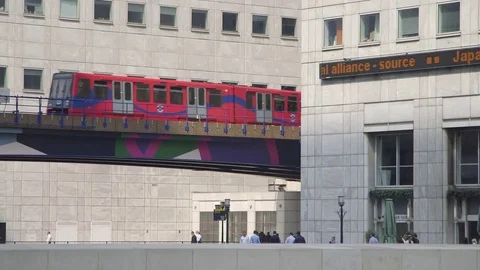 DLR Train, Financial Ticker, Canary Wharf, London Video stock 74056525