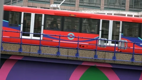 DLR train in London Stock Footage 94410802
