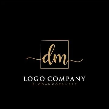 DM Initial handwriting logo with rectangle template vector Illustrazione stock