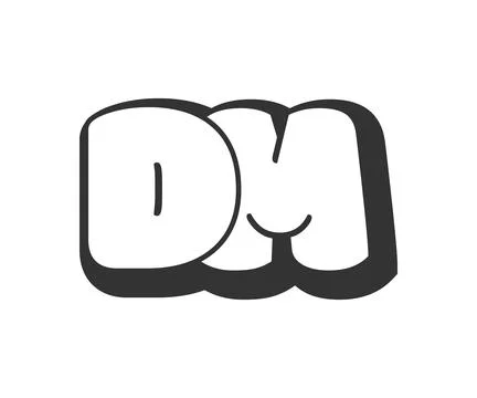 DM logo, bubble comic lettering, rounded in graffiti style black and white .. Illustrazione stock