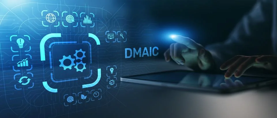 DMAIC Process and Six Sigma Methodology Illustrated on Digital Business Inter Stock Photos