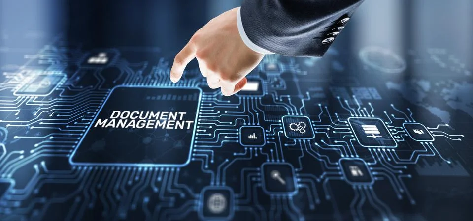 DMS Document Management System in addition to digitization and process Stock Photos