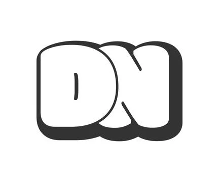 DN logo, bubble comic lettering, rounded in graffiti style black and white .. Illustrazione stock