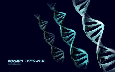 DNA 3D chemical molecule structure low poly. Polygonal triangle point line Illustrazione stock