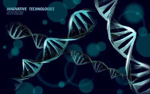 DNA 3D chemical molecule structure low poly. Polygonal triangle point line イラスト素材