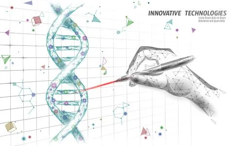 DNA 3D structure editing medicine concept. Low poly polygonal triangle gene Illustrazione stock