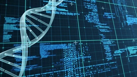 DNA against binary codes in background Stock Footage 104940883